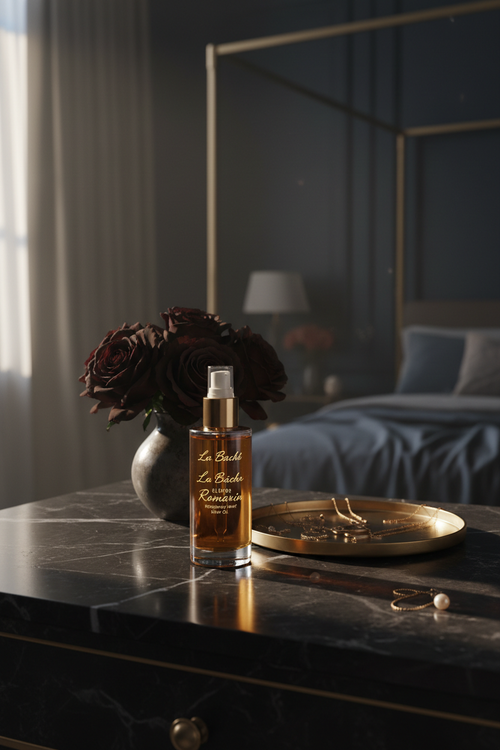 La Bâché Élixir Romarin dark bedroom vanity lifestyle